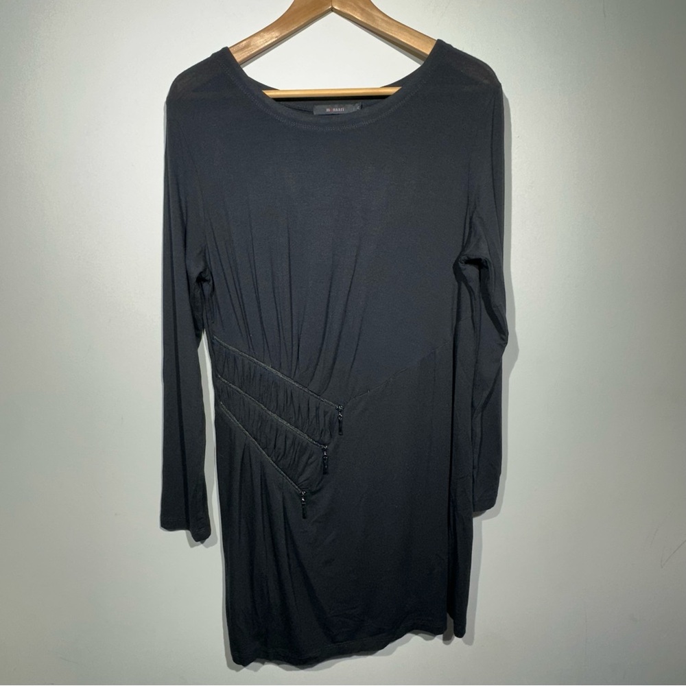 Monnari European Brand Black Mini Dress With Assymetric Zipper Accents Size 42